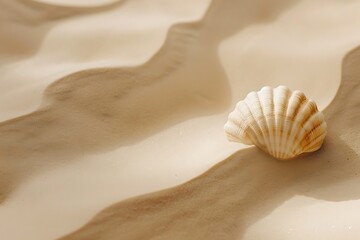 : Coastal minimalist presentation background: warm sand-colored with a single seashell outline.