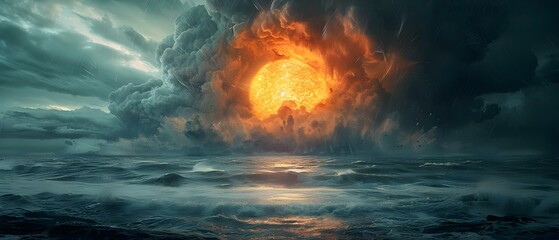 Apocalyptic Fury: Oceanic Nuclear Detonation. Concept Apocalyptic, Fury, Oceanic, Nuclear Detonation - obrazy, fototapety, plakaty