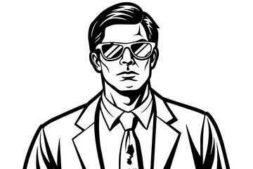 an handsome man wears a blue tie and white shirt and black glass