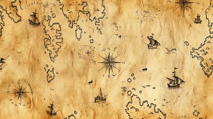 A high quality image of an old world map. The map is on a beige background and has a distressed, vintage look.