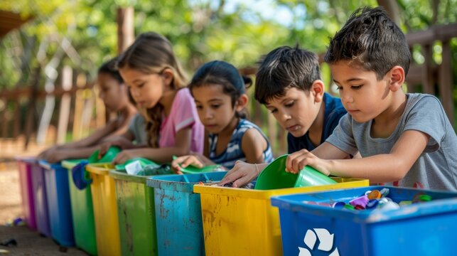 Diverse Children Engaged in Outdoor Recycling Activity on World Environment Day