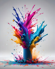 Illustration of a splash of colorful paints coming from a glass.