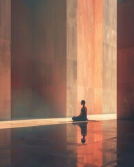 Serene Morning Meditation: Asian Woman in Minimalist Buddhist Temple during National Day of Prayer