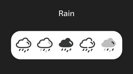 Rain icons in 5 different styles as vector