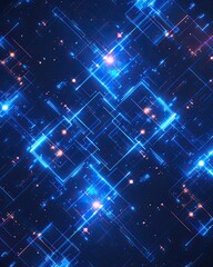 Neon Grid, Abstract Digital Wallpaper with Glowing Blue Grid