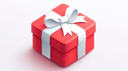 A vibrant red and white gift box icon featuring a sleek design on a crisp white background perfect for web apps or design projects in format This festive icon adds a touch of Christma