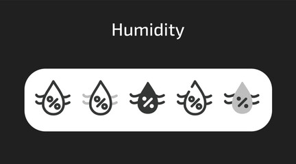 Humidity icons in 5 different styles as vector