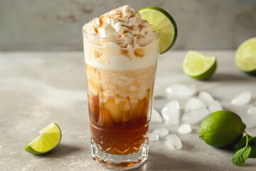 Dirty Soda with Cream Topping and Lime in Tall Glass