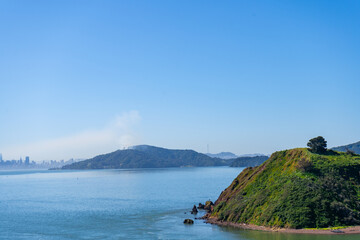 Smoke from a fire on Angel Island on April 8th 2024, with San Francisco in the background....