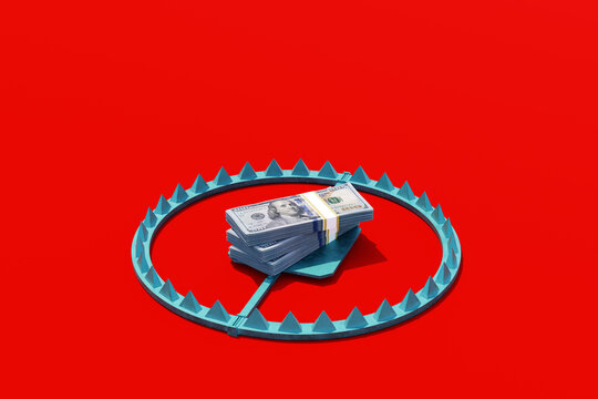 Money debt / loan trap 3D conceptual image