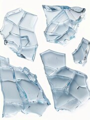 Shattered Glass Pieces Isolated on White Background - Concept of Fragility and Destruction