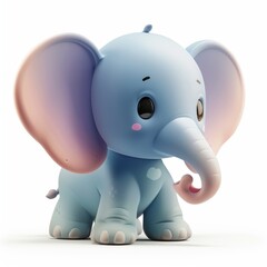 Adorable Cartoon Baby Elephant Isolated on White Background