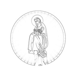 Righteous Joseph. Religious coloring page in Byzantine style on white background