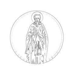 Saint Petrit Korishes. Religious coloring page in Byzantine style on white background