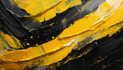 Abstract black and yellow acrylic surface. Oil painting texture on canvas. Hand painted.