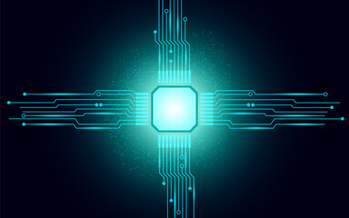 Abstract glowing blue lights technological tech background digital circuit board pattern