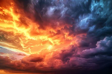 Fotobehang : Dramatic storm clouds parting to reveal a breathtaking sunrise. © crescent