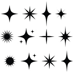 Obraz premium Twinkling star. set of black silhouettes of stars. Retro futuristic sparkle icons collection.Abstract cool shine effect sign vector design. Shine icon, Clean star icon. Stars flat line icons set.