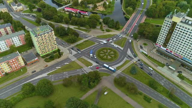 Crossroad Jana Pawla Pila Rondo Wodna Aerial View Poland