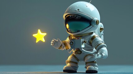 Naklejka premium A small astronaut is holding a star in his hand