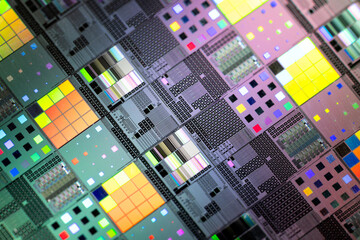 Silicon wafer semiconductor macro. Technology background.