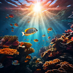Title: Title: Title: underwater scene with fishes underwater view of coral reef colorful fish water marine sea aquarium color

 - obrazy, fototapety, plakaty
