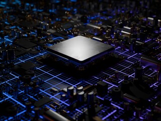Artificial Intelligence processor unit. AI CPU. Sci-Fi semiconductors