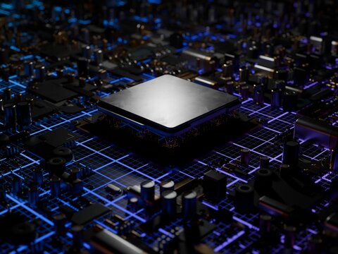 Artificial Intelligence processor unit. AI CPU. Sci-Fi semiconductors