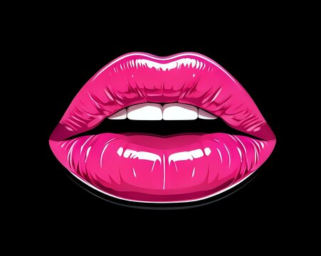pink lips on black background clip art preview