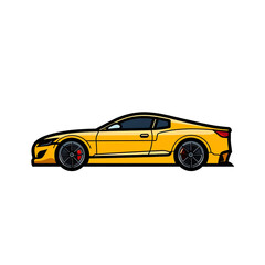 Flat design car vector, profile side, vibrant primary colors black monoline