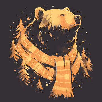 Bear badge for t-shirt design. Animal bear concept poster. Creative graphic design. Digital artistic artwork raster bitmap illustration. Graphic design art. AI artwork.