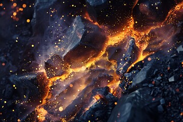 : Glowing embers rising from a celestial forge - obrazy, fototapety, plakaty