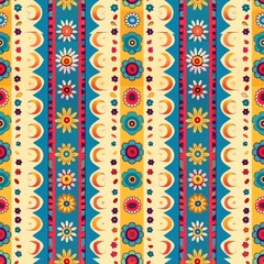 Colorful Striped Background With Flowers and Stripes