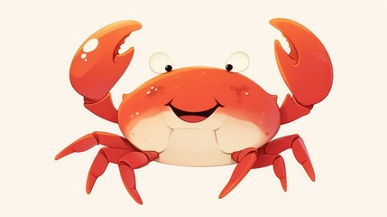 A cheerful cartoon crab is depicted against a clean white backdrop