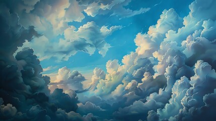 Amazing view of the clouds from above. The image shows a variety of cloud formations, from small,...