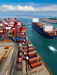 Naklejka premium ships. merchant ships. maritime logistics, view of shipping ports, transport of business time