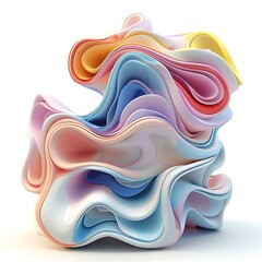 Colorful abstract 3D rendering of twisted shapes on a white background 