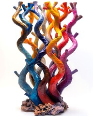Colorful glass sculpture resembling coral on a white background, ideal for decorative and artistic concepts. 