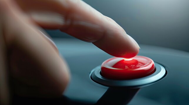 Finger pressing the red button