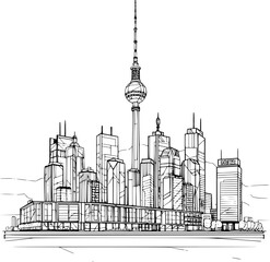 Obraz premium Art Deco-Inspired Continuous Line of City Resembling Berlin, Elegant Design