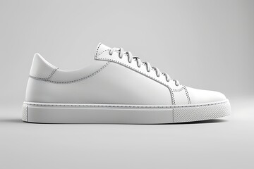 : Leather sneaker mockup with contrasting stitching, a branded tongue, and a minimalist display.