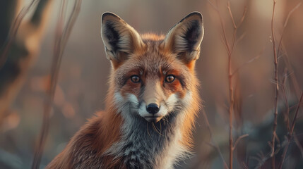 Fototapeta premium Alert Red Fox in Golden Hour Brush