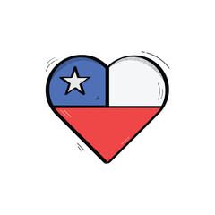 Hand Drawn Heart Shaped Chile Flag Icon Vector Design.