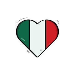 Hand Drawn Heart Shaped Mexico Flag Icon Vector Design.