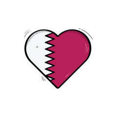 Hand Drawn Heart Shaped Qatar Flag Icon Vector Design.