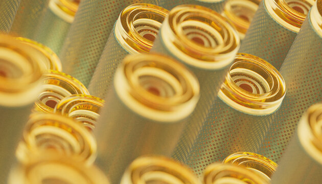 Close-up of Optical fiber cable with green metal