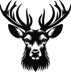 Horned elk deer head silhouette vector Illustration