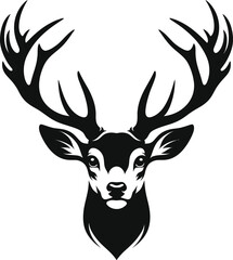 Horned elk deer head silhouette vector Illustration