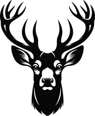 Horned elk deer head silhouette vector Illustration