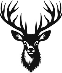 Horned elk deer head silhouette vector Illustration